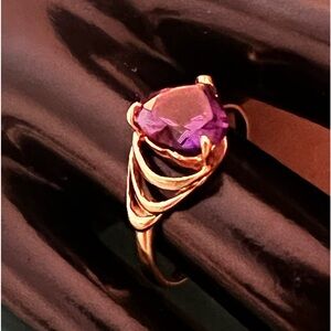 14K Gold Amethyst Heart Ring